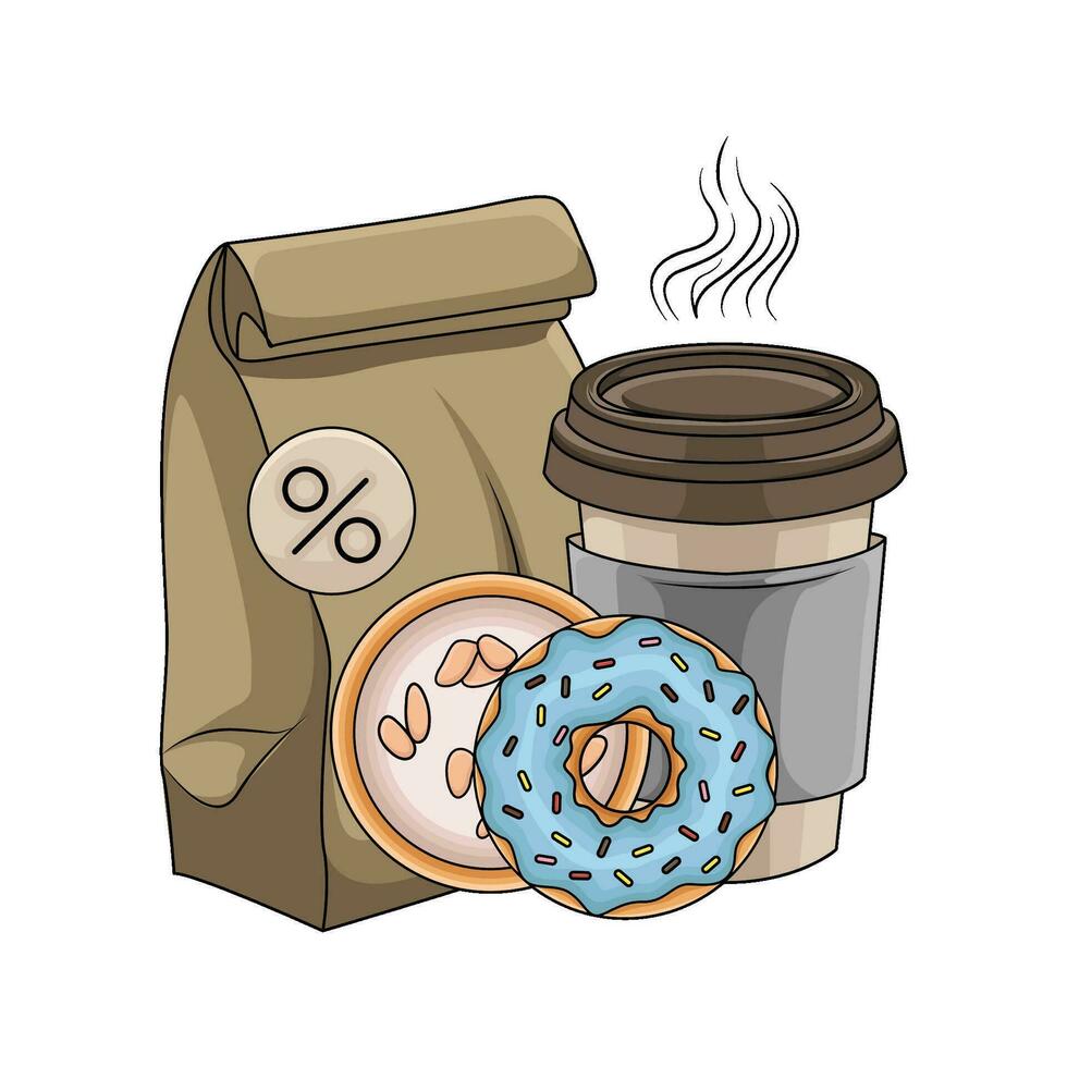 Verpackung, Krapfen mit Tasse Kaffee trinken Illustration vektor