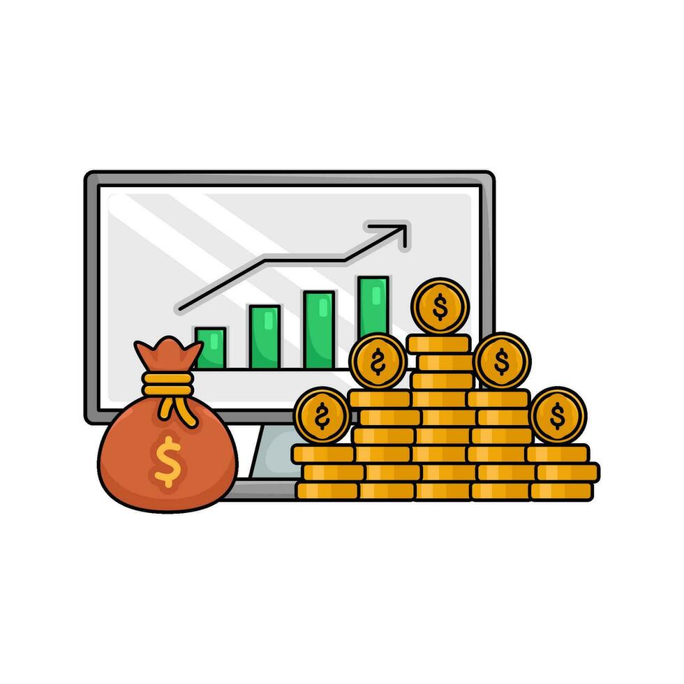 Geld Münze, Geld Tasche mit Diagramm Grafik im Computer Illustration vektor