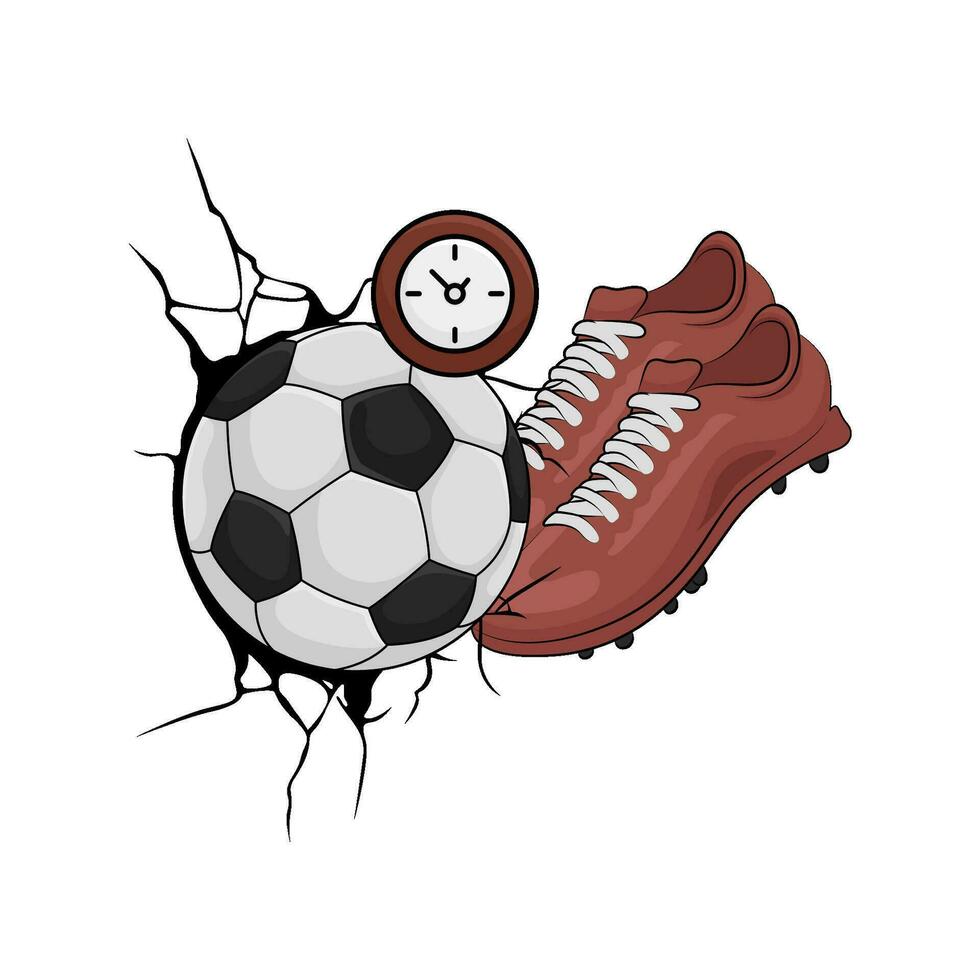 fotboll boll, futsal skor med klocka tid illustration vektor