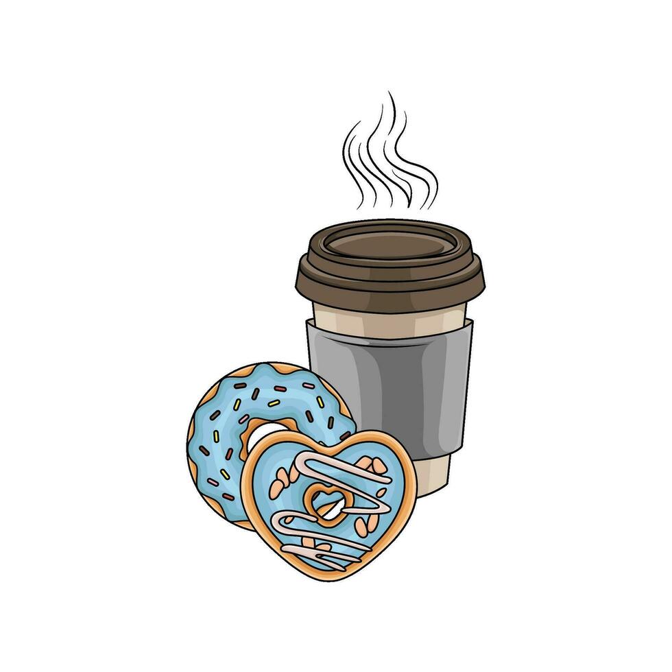 Süss Krapfen mit Tasse Kaffee trinken Illustration vektor