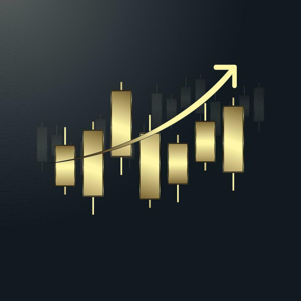 ein oben Trend Luxus Bar Diagramme, Gold Graph Diagramm, mit oben Trend Pfeil auf das oben benutzt zum Geschäft Kerze Stock Graph Diagramm von Investition Handel Konzepte vektor