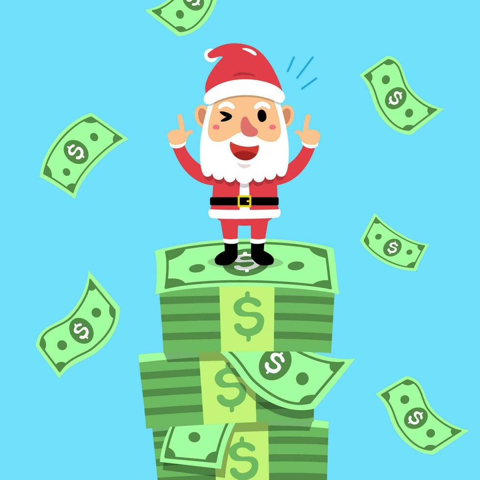 Vektor Karikatur glücklich Weihnachten Santa claus mit Geld