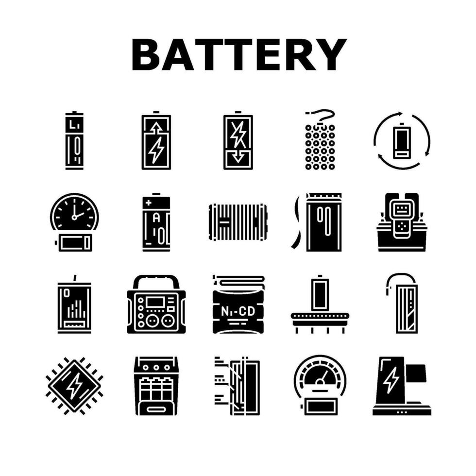 Batterie Technologie Leistung elektrisch Symbole einstellen Vektor