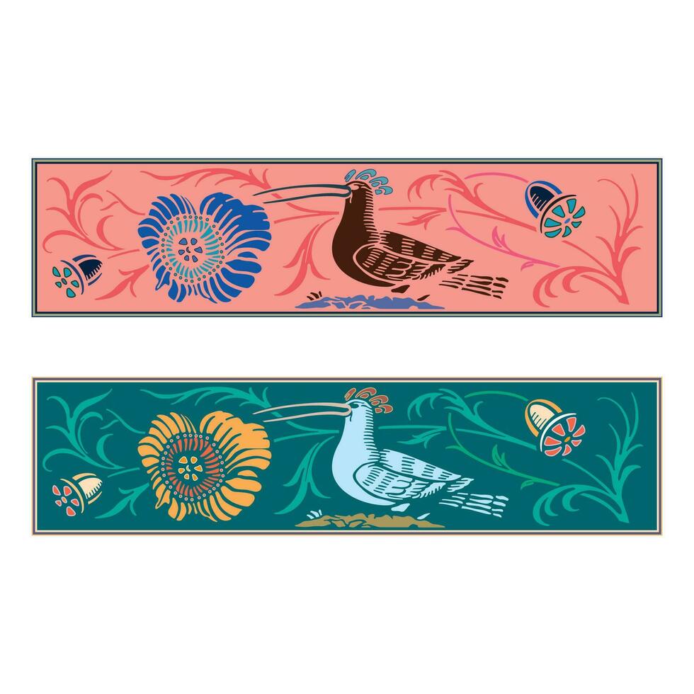 Jahrgang retro Blumen- kalligraphisch Kunst dekorativ Elemente farbig skizzieren einstellen mit Blumen und Vogel isoliert Vektor