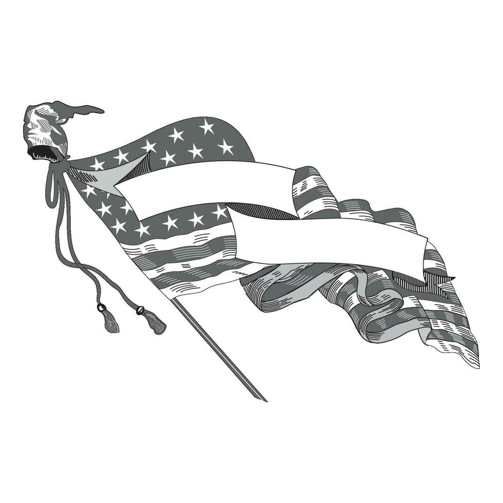 årgång färgrik USA flagga med baner vektor illustration