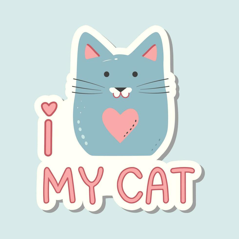 söt vektor kärlek klistermärke med katt. valentines dag jag kärlek min katt. romantisk vektor ikon i pastell färger