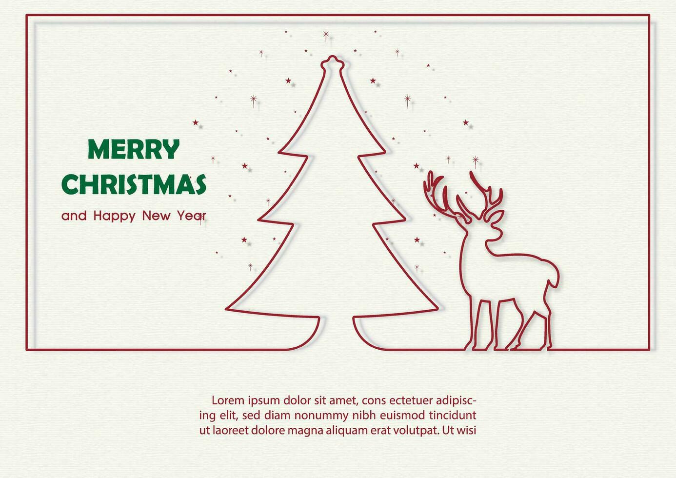 Weihnachten Gruß Karte im Linie Kunst mit Rahmen und Beispiel Texte auf schneit und Sahne Farbe Hintergrund. vektor