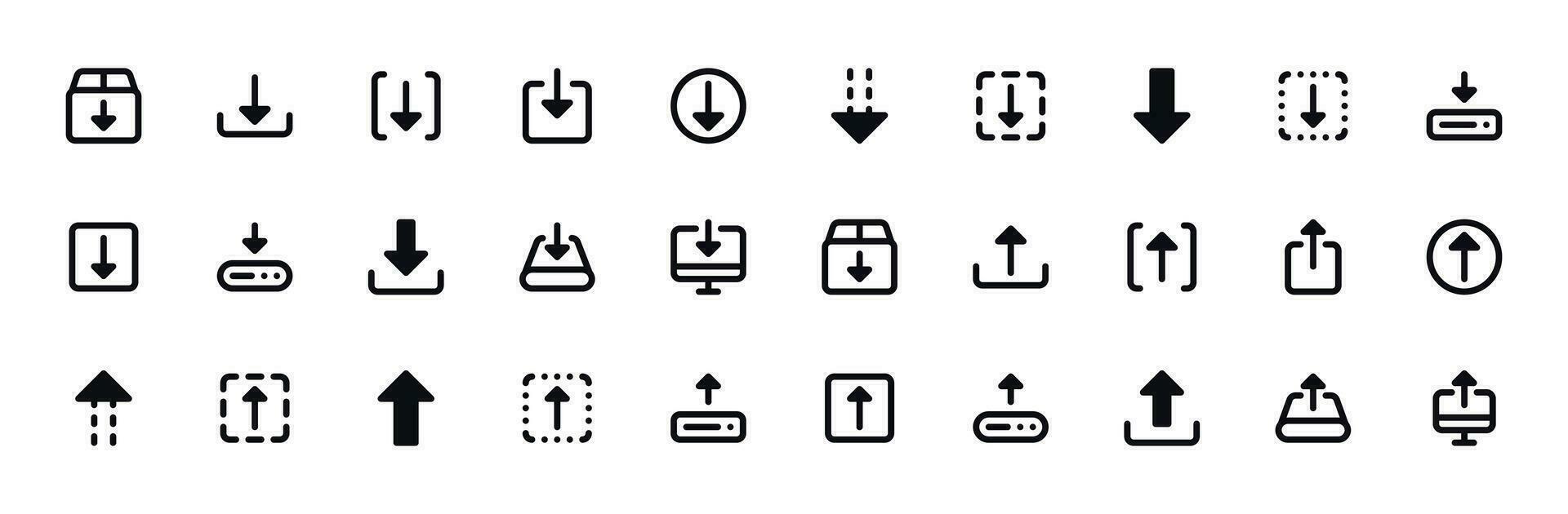 ladda ner ladda upp ikoner uppsättning - fil överföra, data utbyta vektor samling