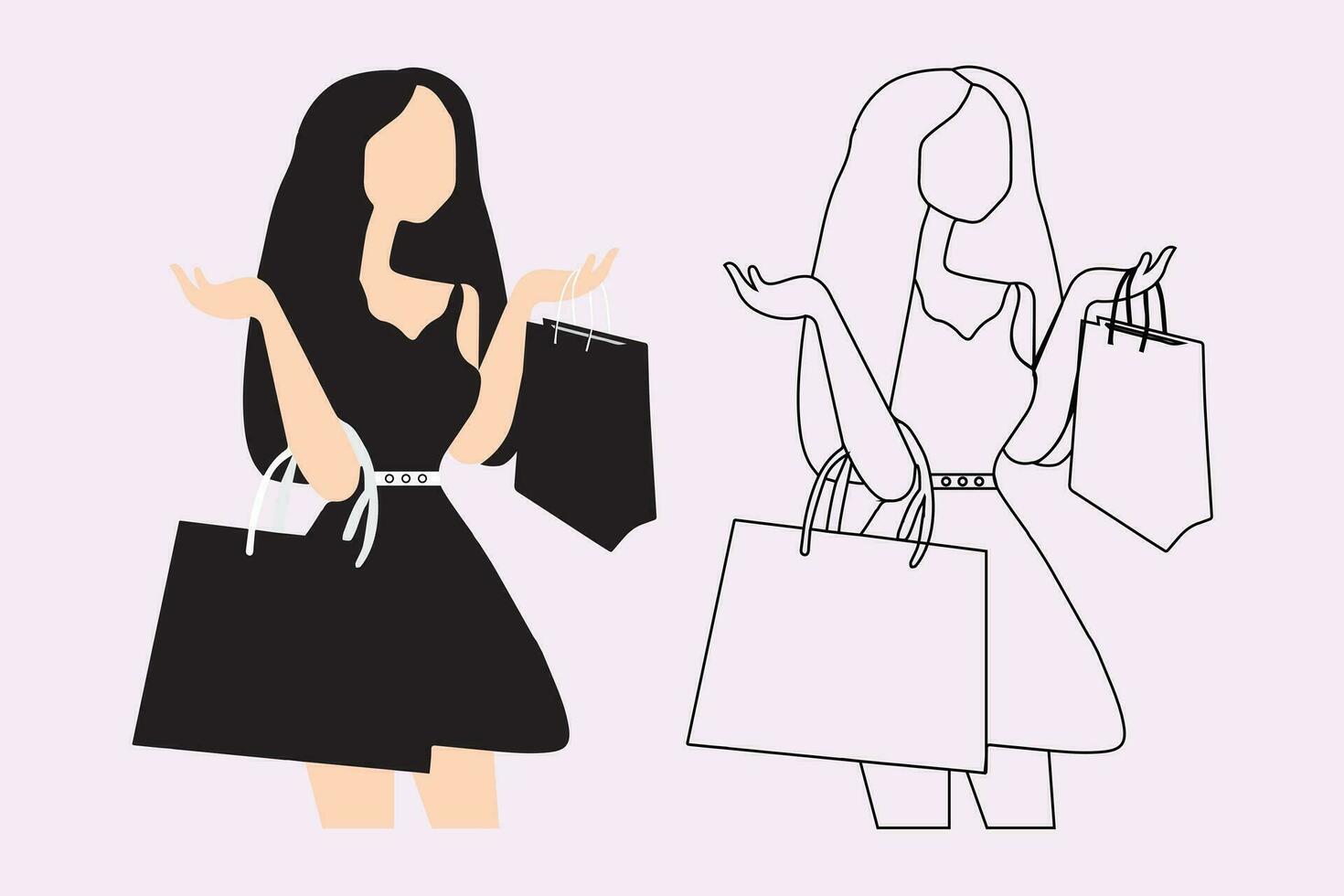 Frau mit Einkaufen Taschen beim das Einkaufszentrum von Vektor Illustration.