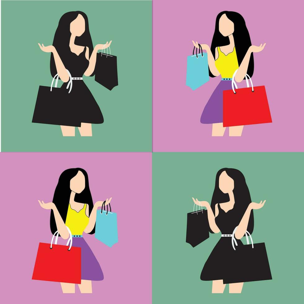 Frau mit Einkaufen Taschen beim das Einkaufszentrum von Vektor Illustration.