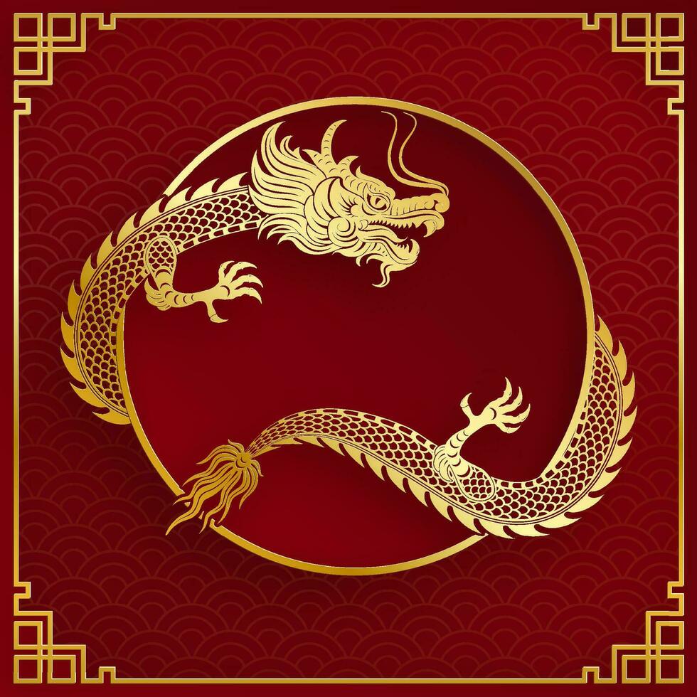 traditionell Gold Chinesisch Drachen Design vektor
