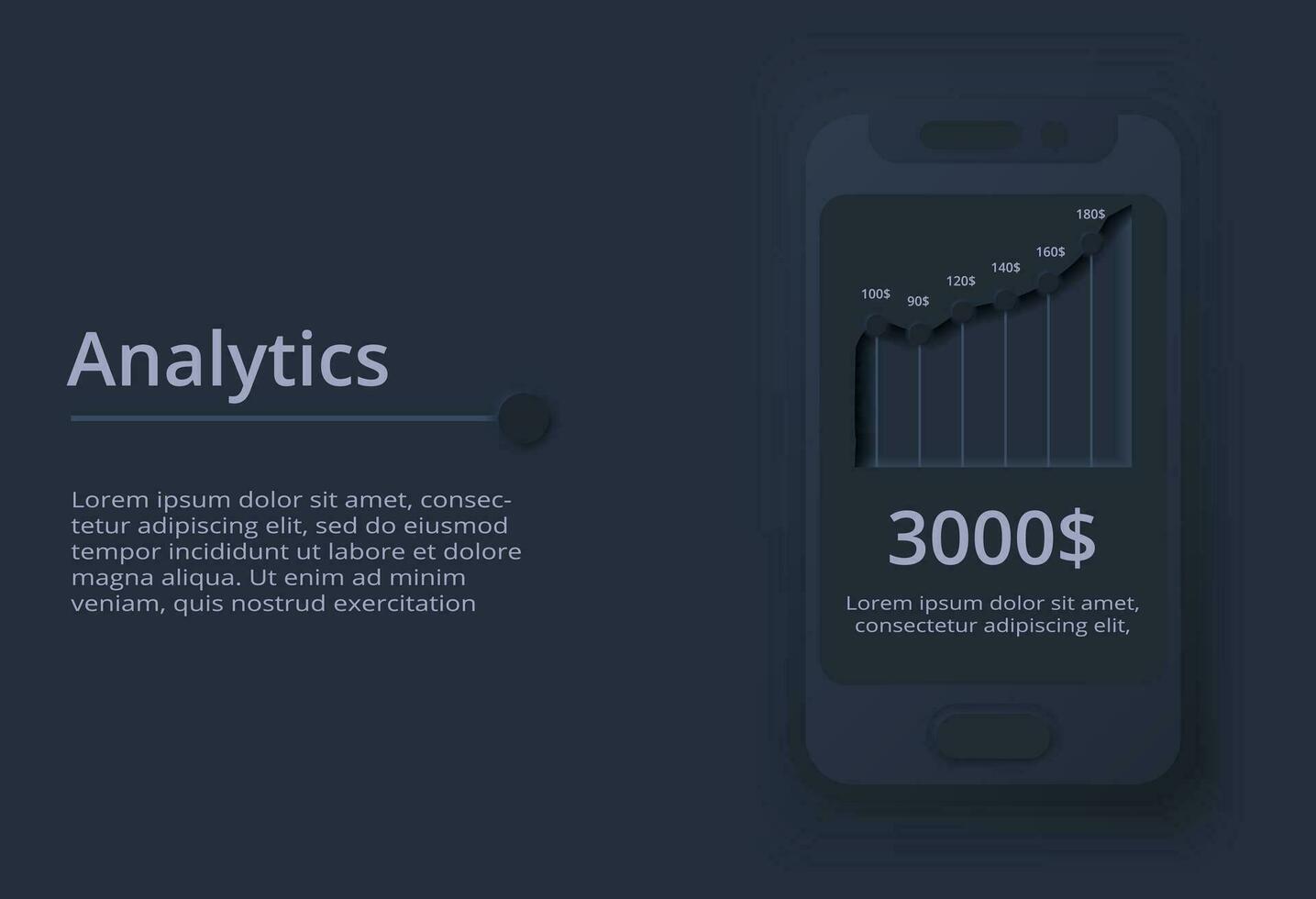 neomorf smartphone mörk infografik. infographic på sex processer. vektor