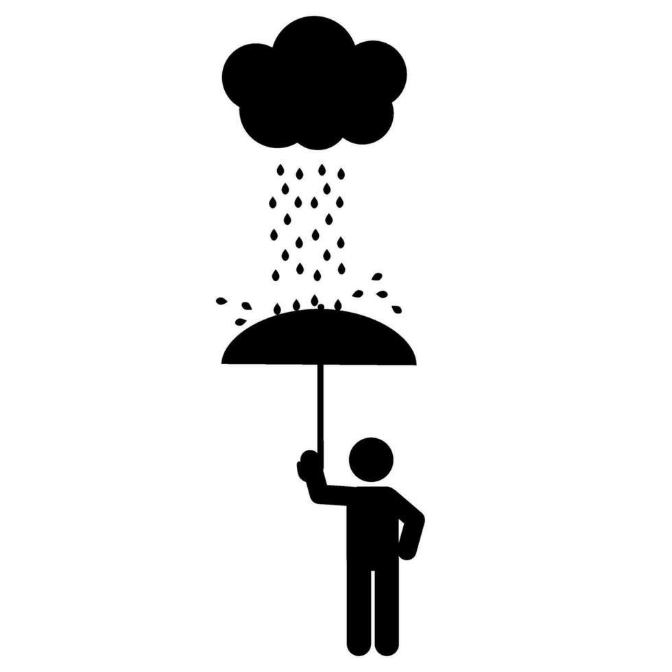 Mann mit Regen. Vektor Illustration im schwarz und Weiß Farben auf ein Weiß Hintergrund