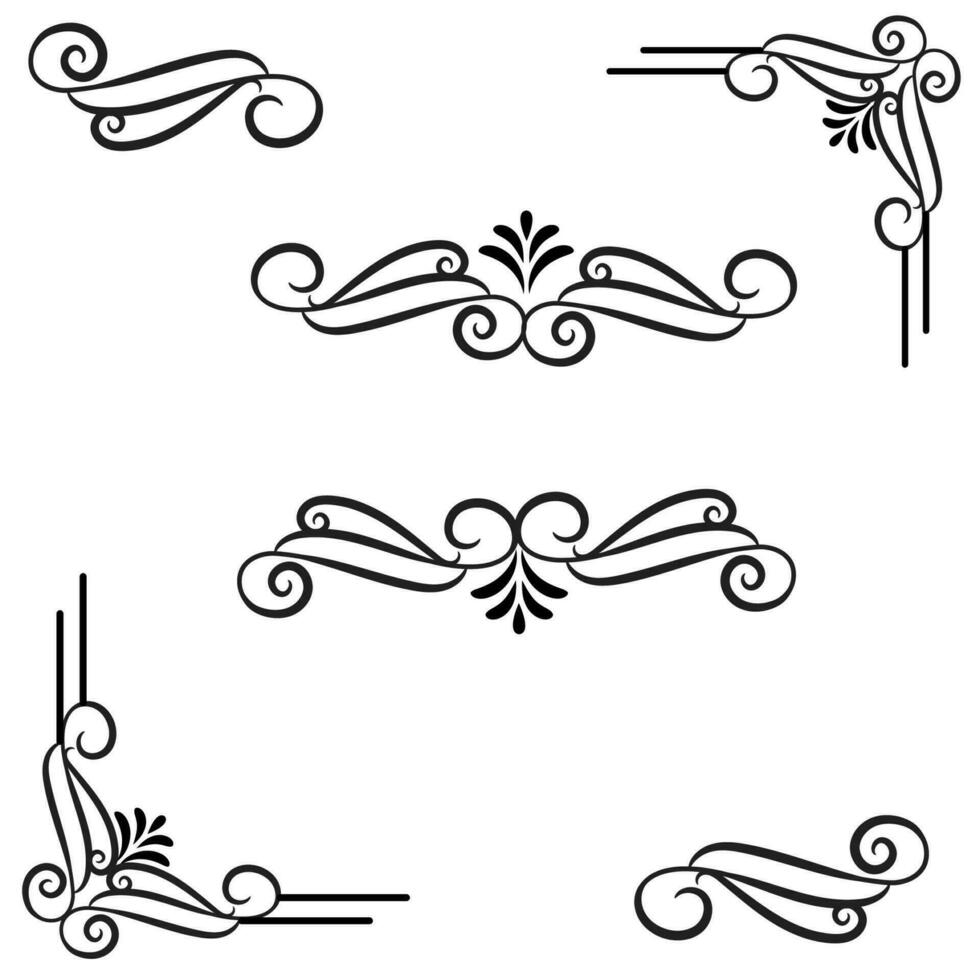 Vektor Illustration von dekorativ Ecke Rahmen Satz. Hand zeichnen von Ecken anders Formen Blume Dekoration Vektor Design Gekritzel skizzieren Stil zum Hochzeit und Banner.