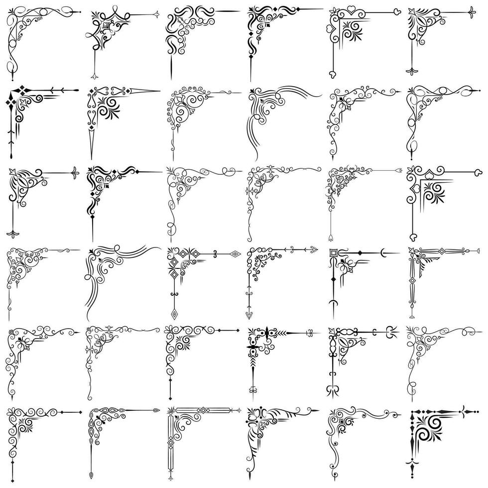 vektor illustration av dekorativ hörn ram uppsättning. hand dra av hörn annorlunda former blomma dekoration vektor design klotter skiss stil för bröllop och baner.