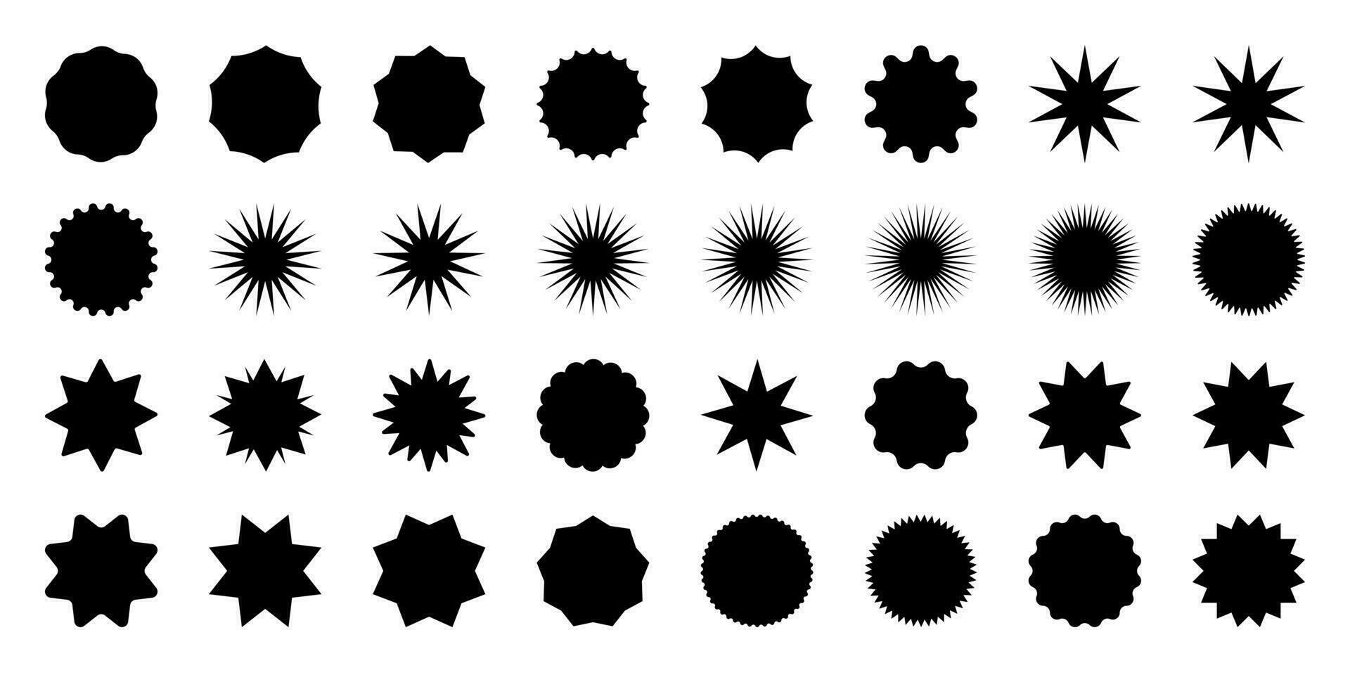 Starburst Symbol Satz, Qualität oder Bewertung Star Sammlung, retro Vektor Verkauf Rabatt Preis Schild. Sunburst oder Sonnenstrahl Illustrationen, geometrisch Grafik Elemente, Werbung Versand Etikette Elemente.