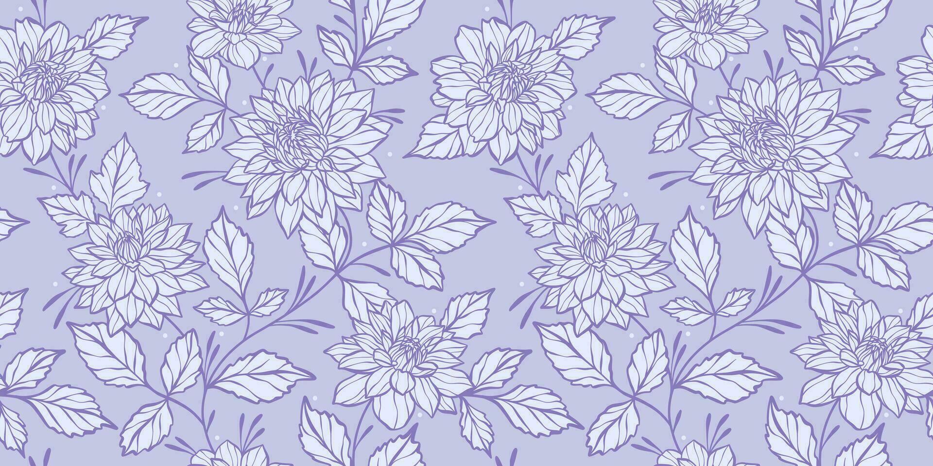 elegant lila Blumen- Vektor Hintergrund mit Hand gezeichnet Dahlie Blumen, monochromatisch nahtlos wiederholen Muster, feminin detailliert Hintergrund zum das Frühling oder Sommer.