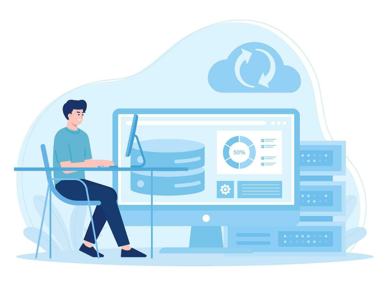 värd teknologi server underhåll tjänster, databas lagring, programmeringskoncept platt illustration vektor