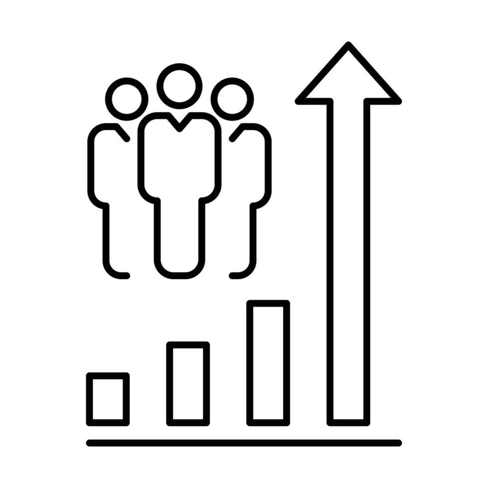 Population Wachstum Symbol. einfach Gliederung Stil. erhöhen, ansteigen Sozial Entwicklung, wirtschaftlich Evolution, global Demographie Graph Konzept. dünn Linie Symbol. Vektor Illustration isoliert.