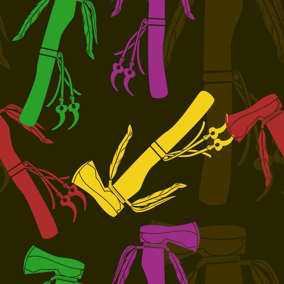 editierbar Vektor von eben einfarbig einheimisch amerikanisch Tomahawk Achsen Illustration im verschiedene Farben wie nahtlos Muster mit dunkel Hintergrund zum traditionell Kultur und Geschichte verbunden Design
