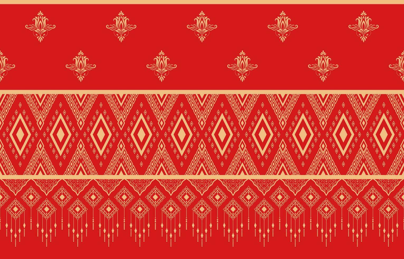 golden Stammes- Muster auf rot Hintergrund benutzt wie ethnisch Stammes- Dekoration zum Hintergrund und gedruckt Stoff. vektor