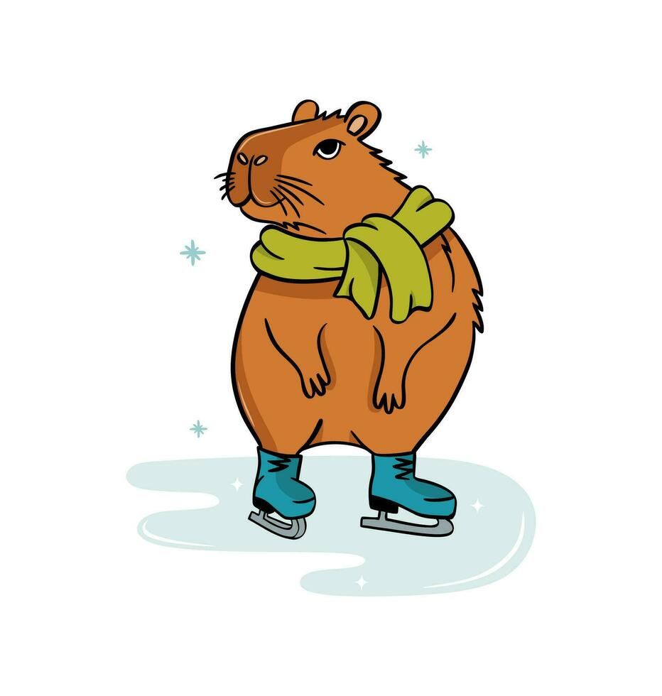 süß Capybara ist Eis skaten. Vektor Illustration eben Stil