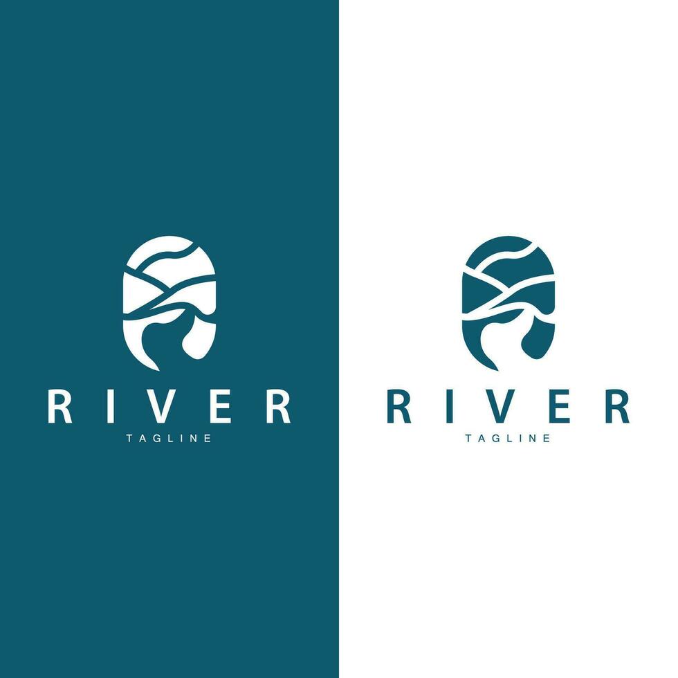 Fluss Logo Vektor Fluss Bank Berg Design Landwirtschaft Symbol Illustration