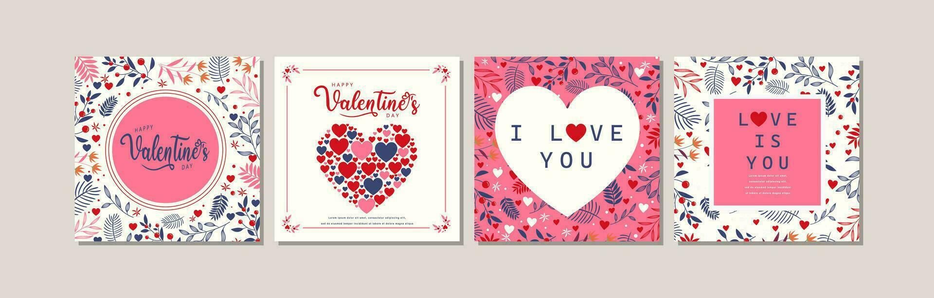 elegant Valentinstag Tag einstellen von Gruß Karten, Poster, sozial Medien Post, Urlaub Abdeckungen vektor