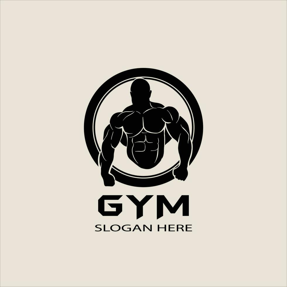 bodybuilding och kondition logotyp design mall. Gym, kropp byggare, sport och kondition Centrum vektor illustration.