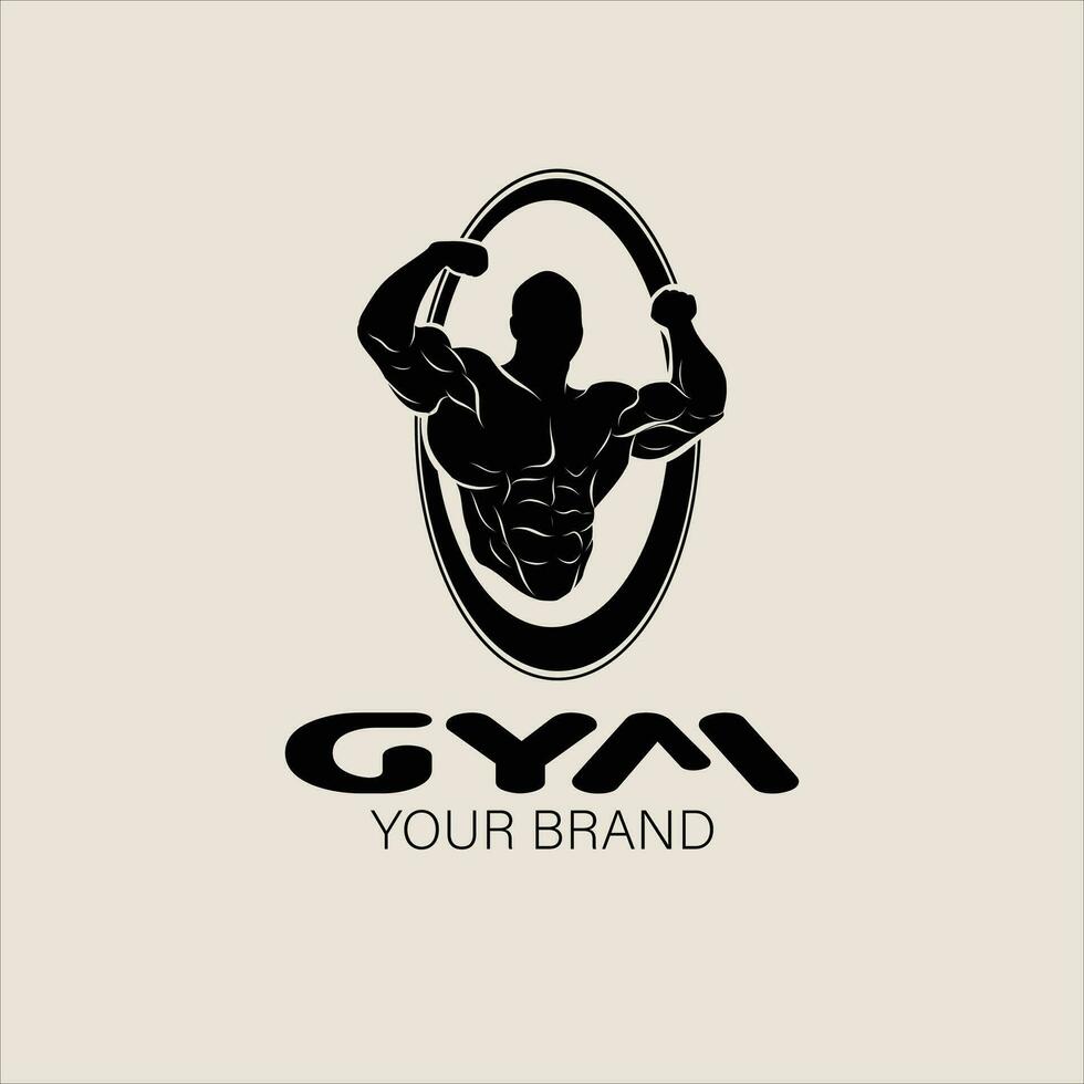 bodybuilding och kondition logotyp design mall. Gym, kropp byggare, sport och kondition Centrum vektor illustration.