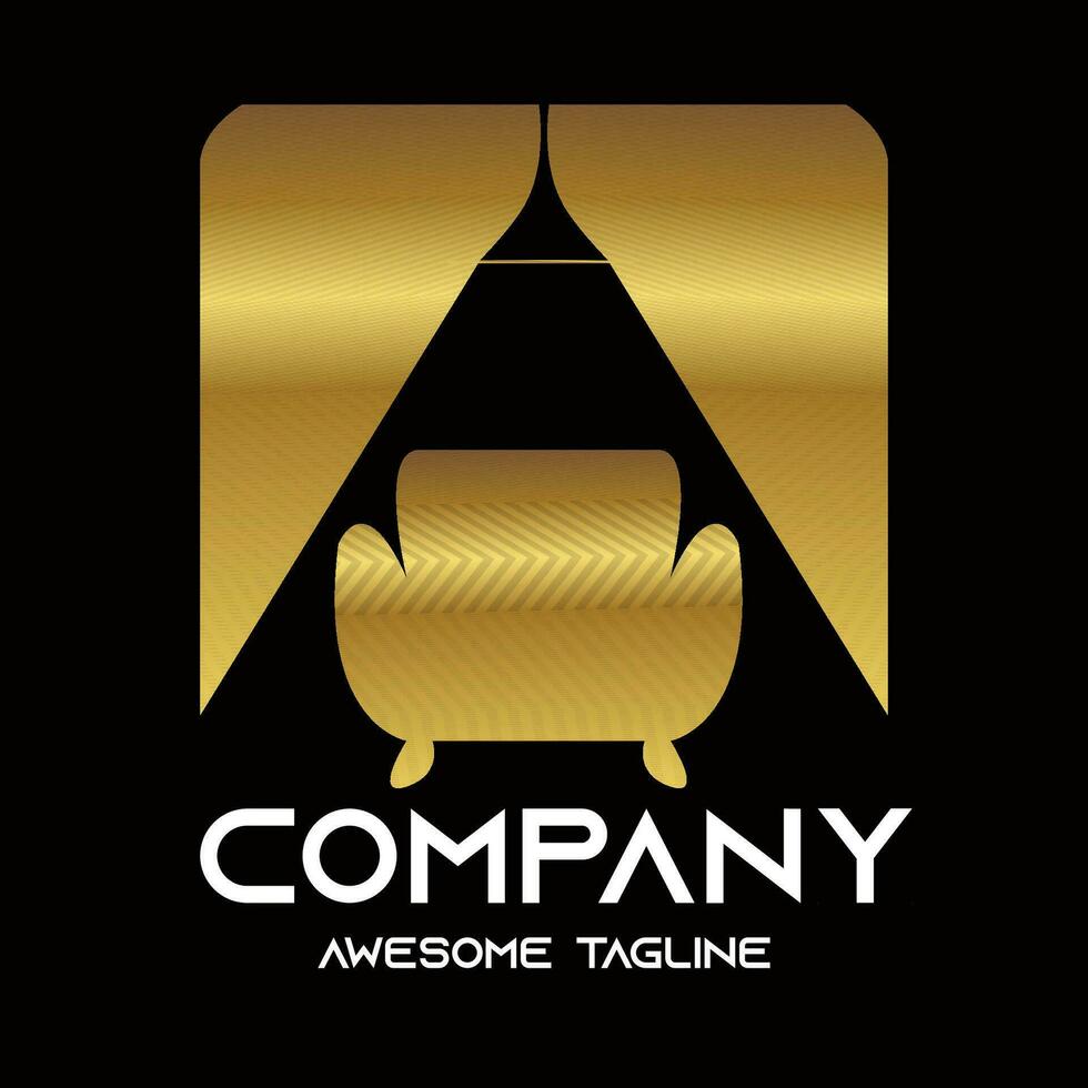 golden Sofa Logo Design mit schwarz Hintergrund Gradient golden Luxus Logo Design vektor