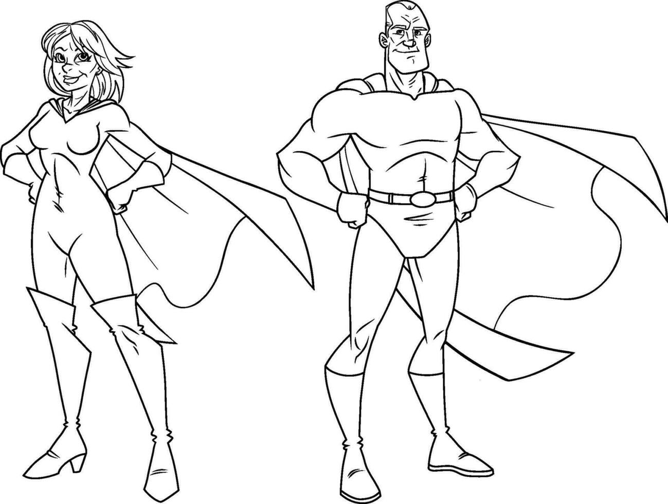 Senior Superheld Paar Linie Kunst vektor