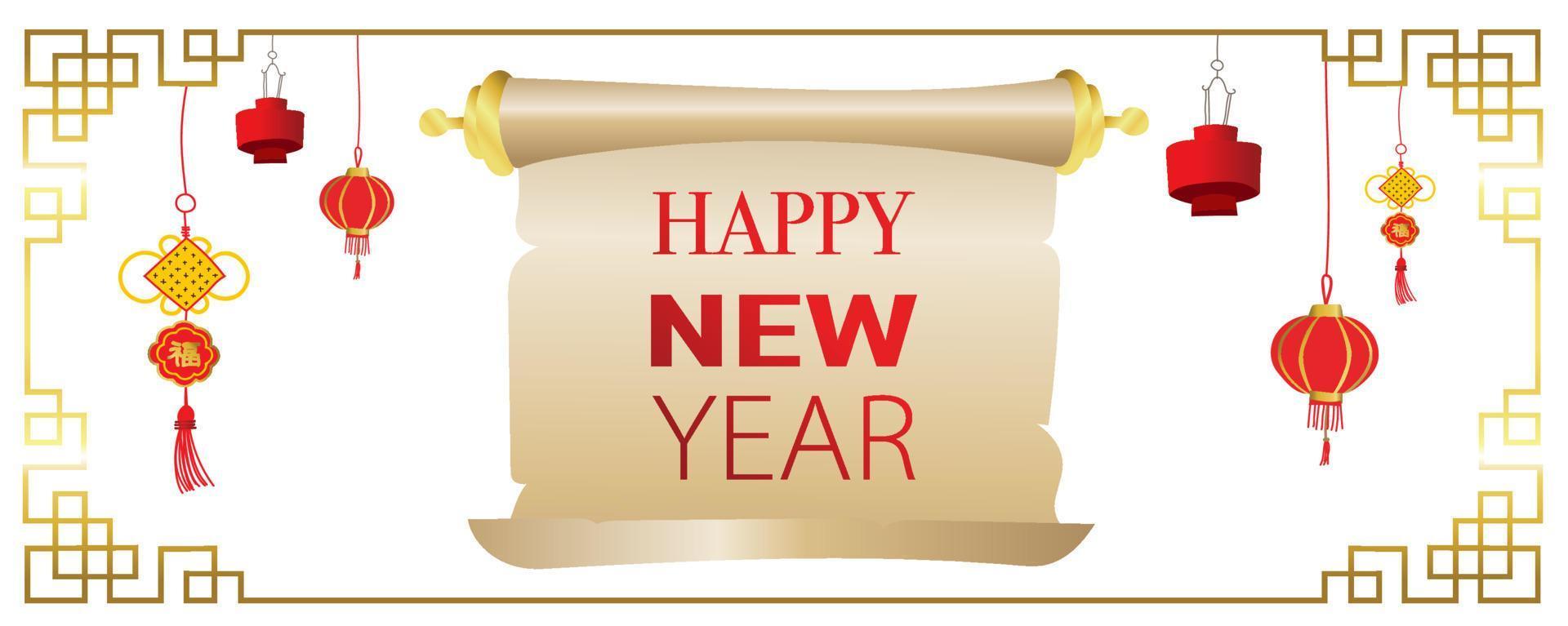 guldrött kinesiskt nyårskort med papper, blomma, lunar. redigerbar vektorillustration för webbplats, inbjudan, vykort och klistermärke vektor