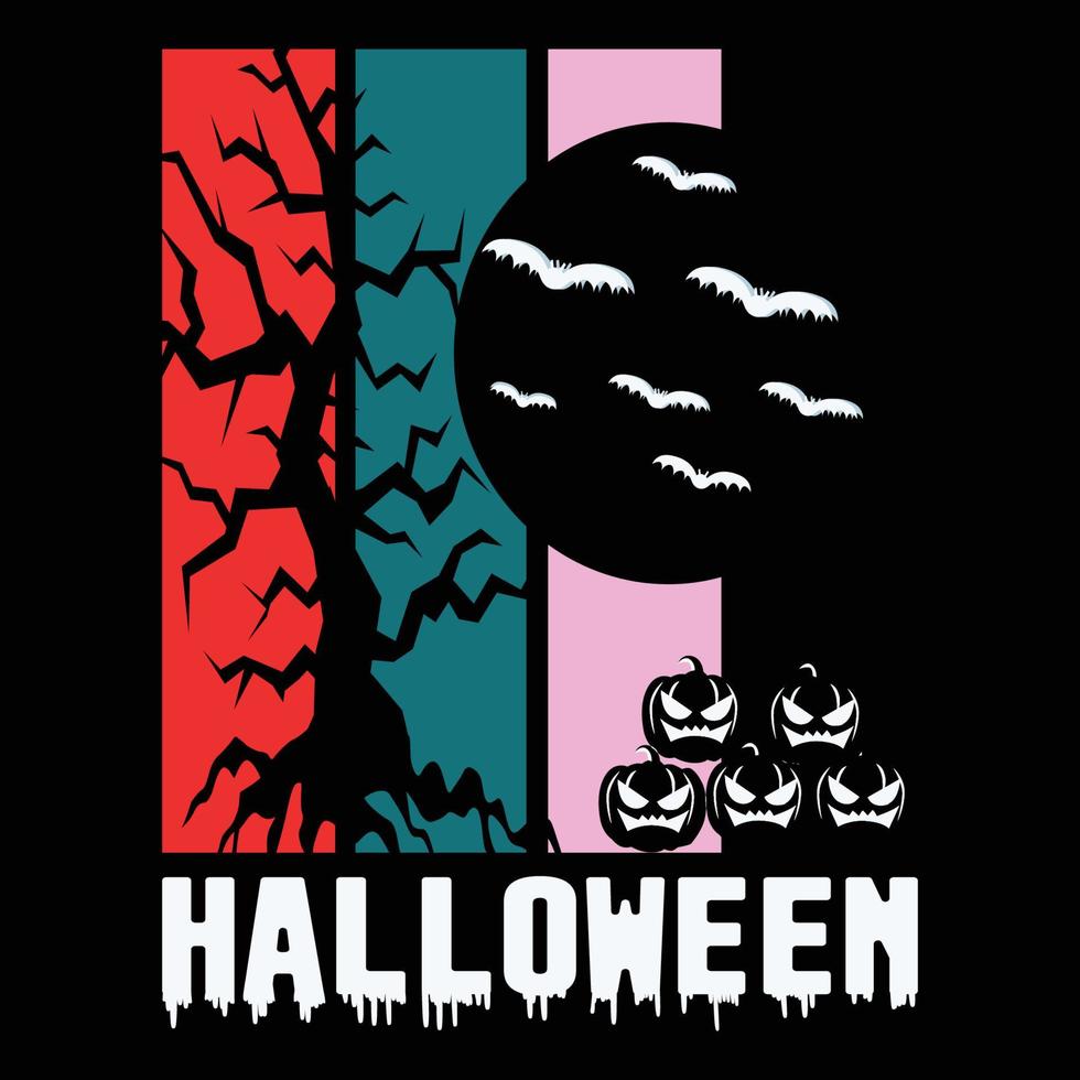 halloween, halloween träd pumpa och fågel t-shirt tryck gratis vektor