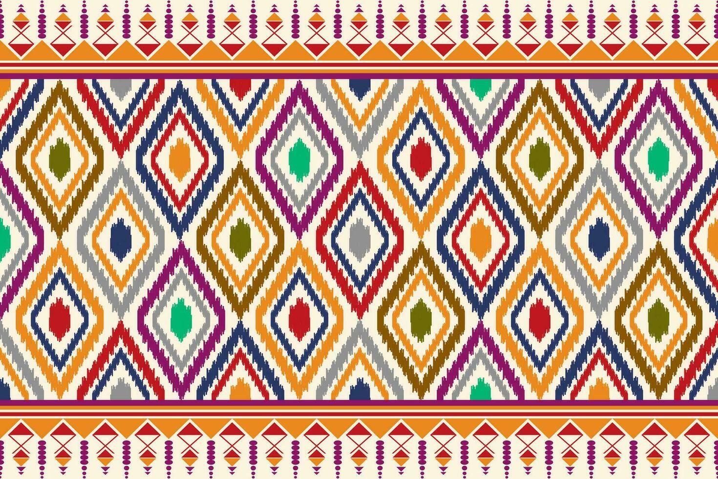 Ikat geometrisch Folklore Ornament mit Diamanten. Stammes- ethnisch Vektor Textur. nahtlos gestreift Muster im aztekisch Stil. Volk Stickerei. indisch, skandinavisch, Zigeuner, Mexikaner