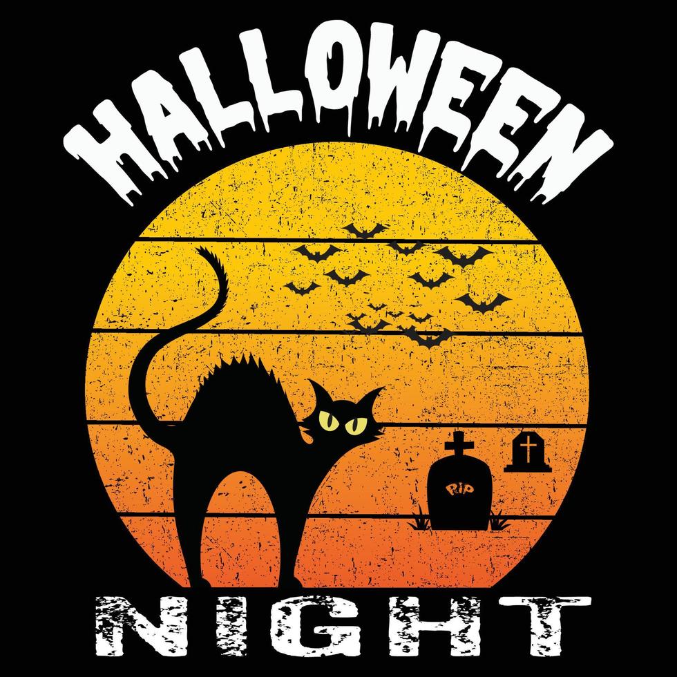 halloween, halloween natt med katt t-shirt tryck gratis vektor