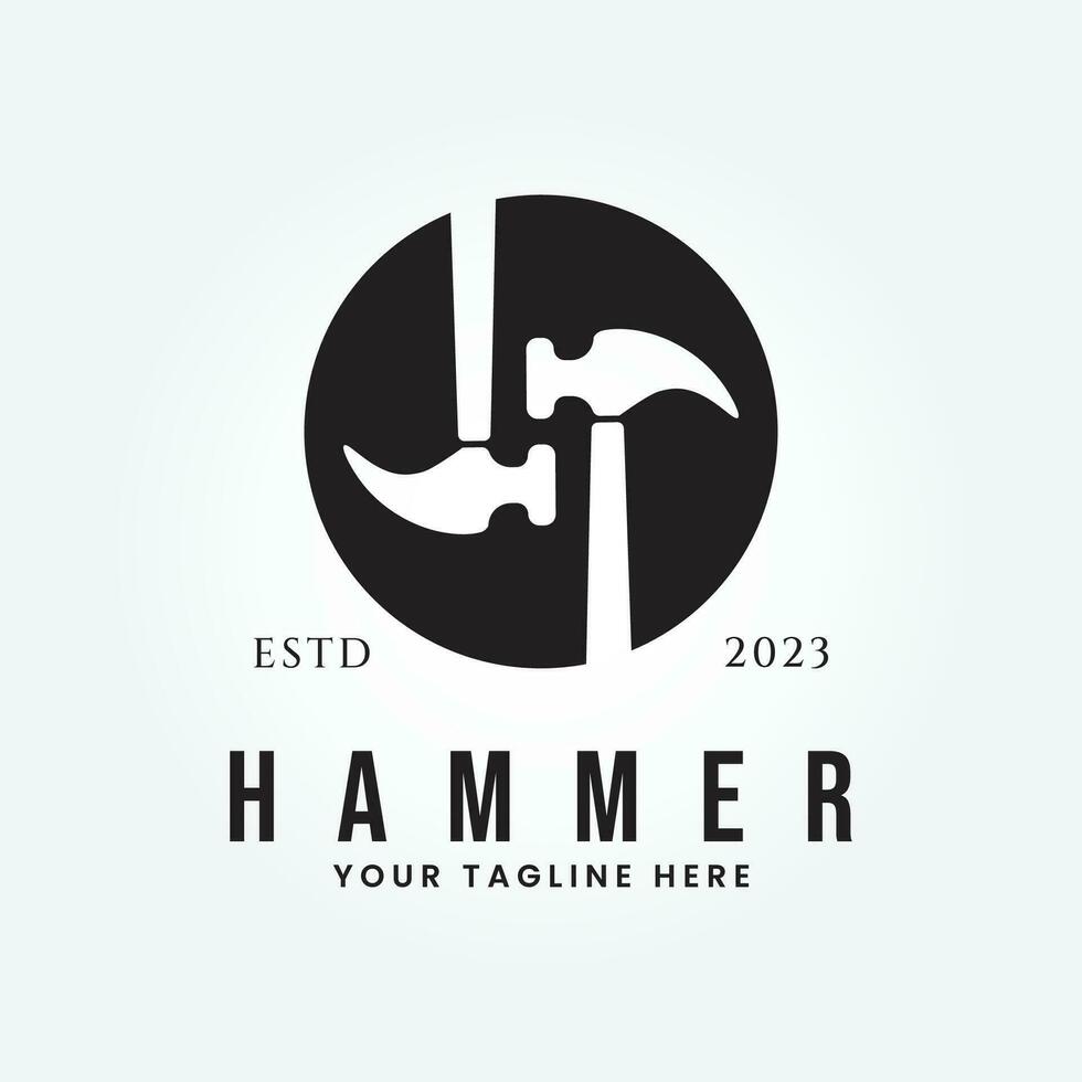 Kreuzung Jahrgang Hammer Logo Vektor Illustration Design, Zimmerei Werkzeug Symbol Symbol