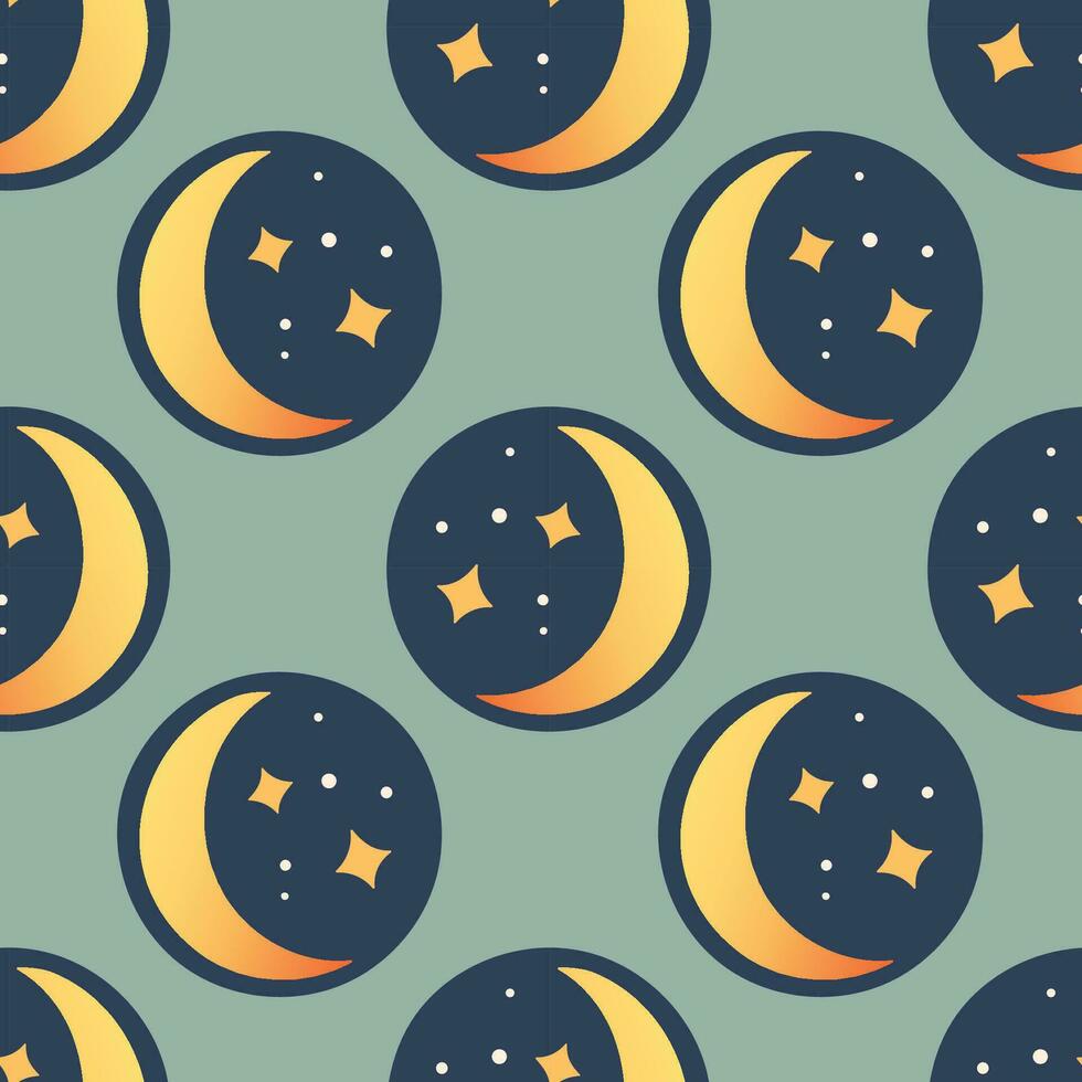 Solar- Finsternis Mond nahtlos Muster im eben Karikatur Stil zum Kinder Bildung beim Schule, Aufkleber, Scrapbooking, Kindergarten Zimmer. Vektor Illustration auf Blau Hintergrund