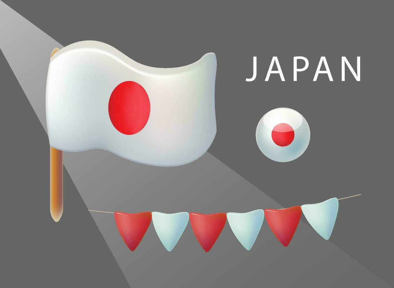 uppsättning festlig flaggor objekt för nationell fundament dag i japan. ljus vektor 3d tecknad serie illustration i minimal realistisk stil.