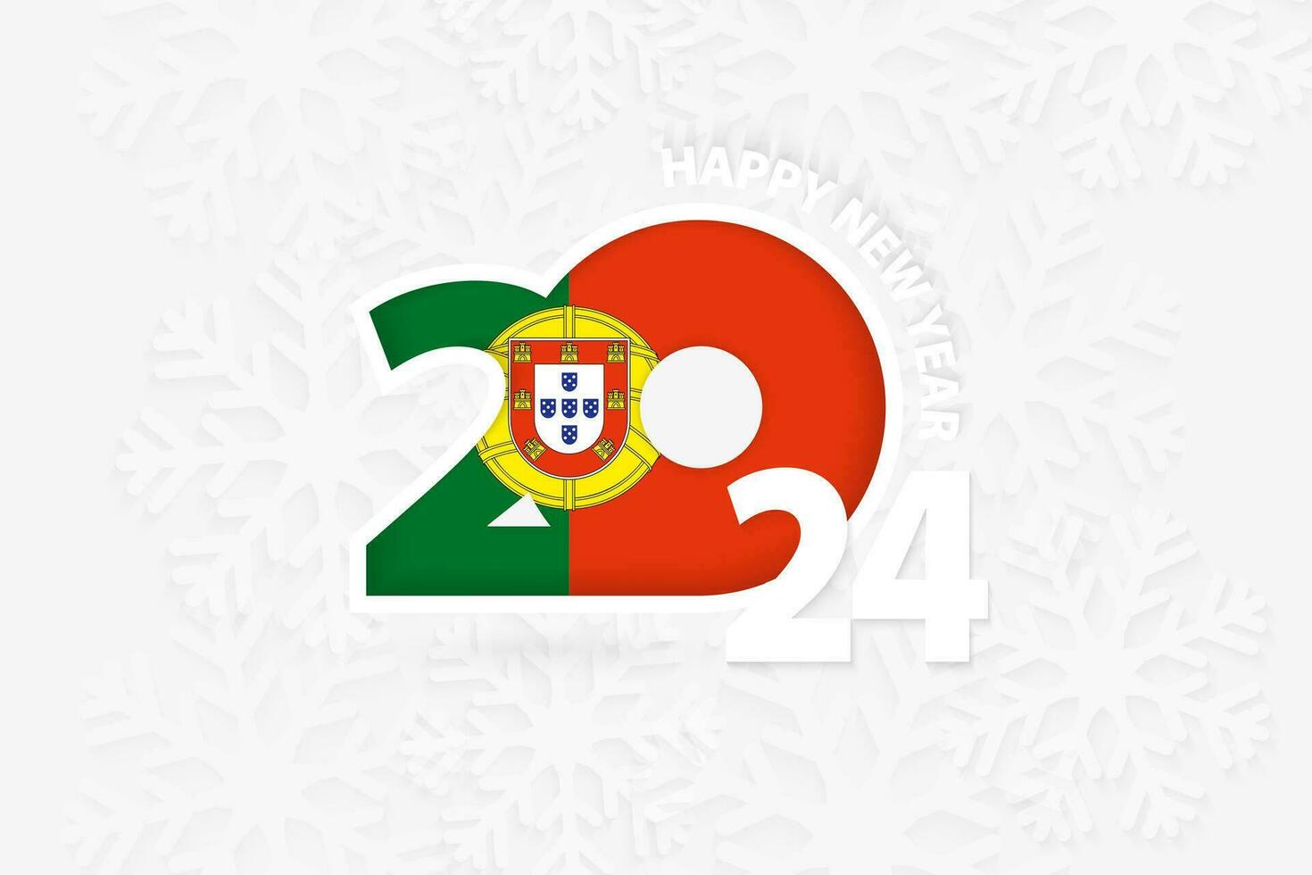 Neu Jahr 2024 zum Portugal auf Schneeflocke Hintergrund. vektor