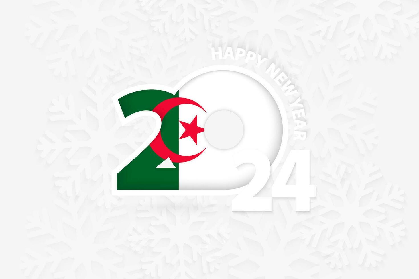 Neu Jahr 2024 zum Algerien auf Schneeflocke Hintergrund. vektor