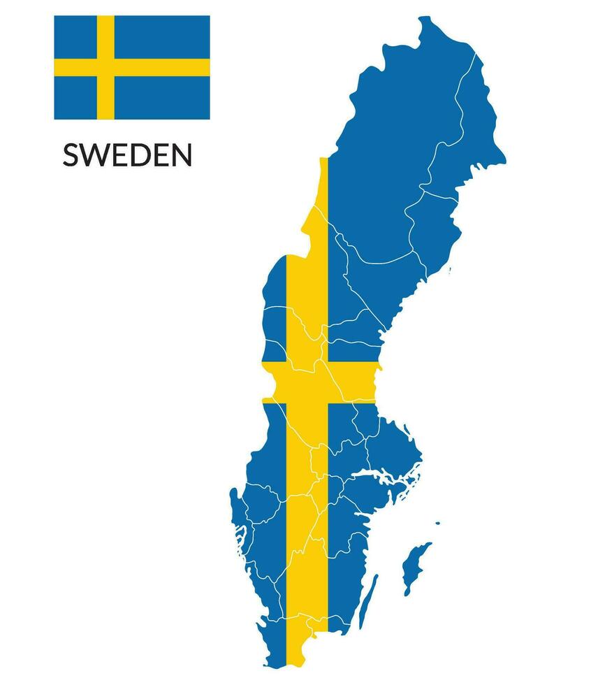 Sverige Karta. Karta av Sverige med svenska flagga vektor
