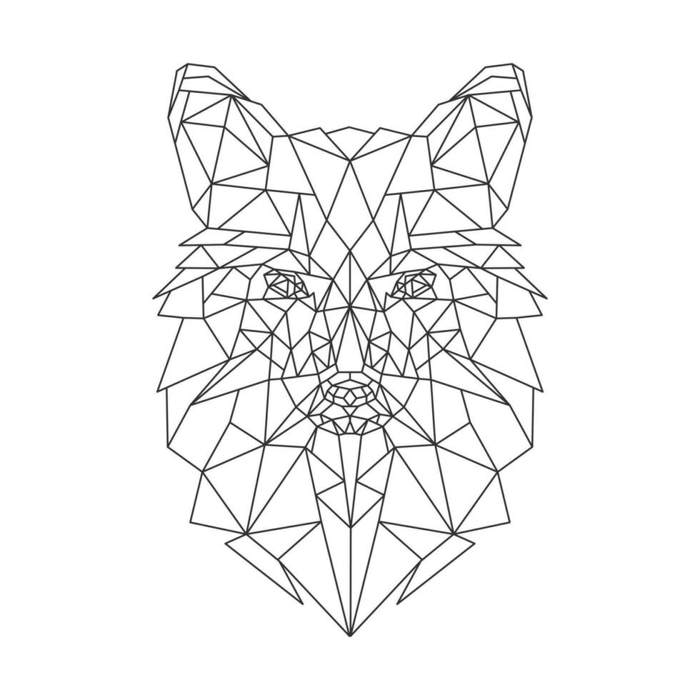 Varg huvud, geometrisk polygonal djur- illustration, översikt. affisch, logotyp, vägg konst. linje konst, vektor