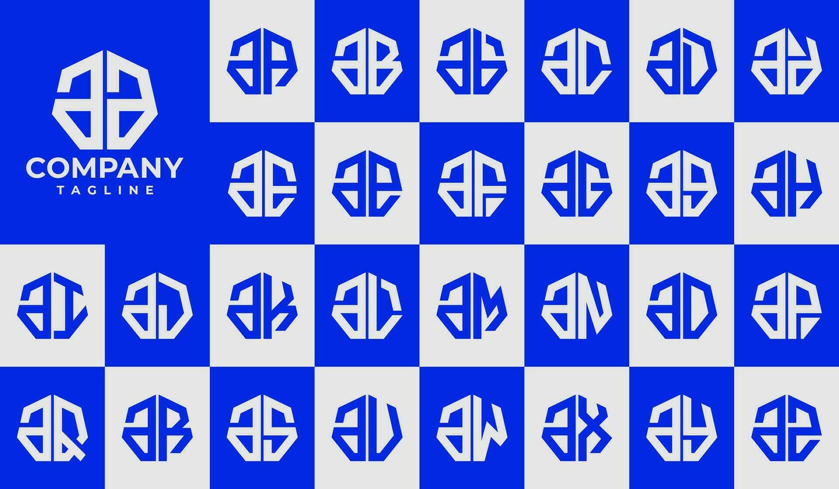 modern linje heptagon små bokstäver brev en aa logotyp design uppsättning vektor