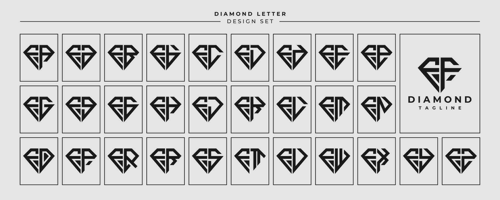 linje Smycken diamant brev f ff logotyp design uppsättning vektor