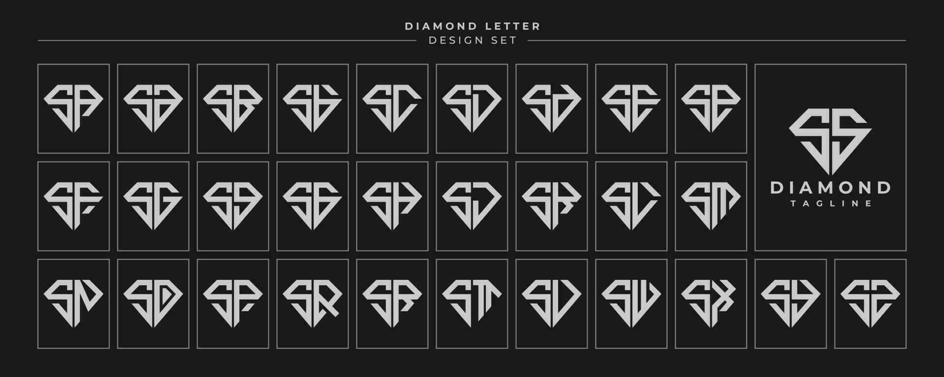 einstellen von Luxus Diamant Kristall Brief s ss Logo Design vektor