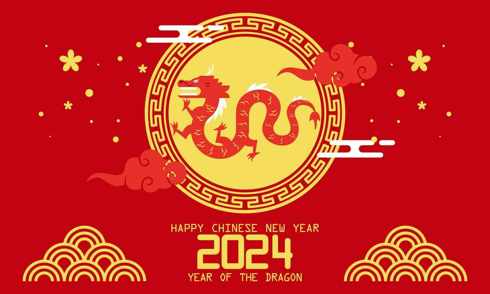 Lycklig lunar ny år kinesisk ny år 2024 år av de drake zodiaken platt design illustration vektor
