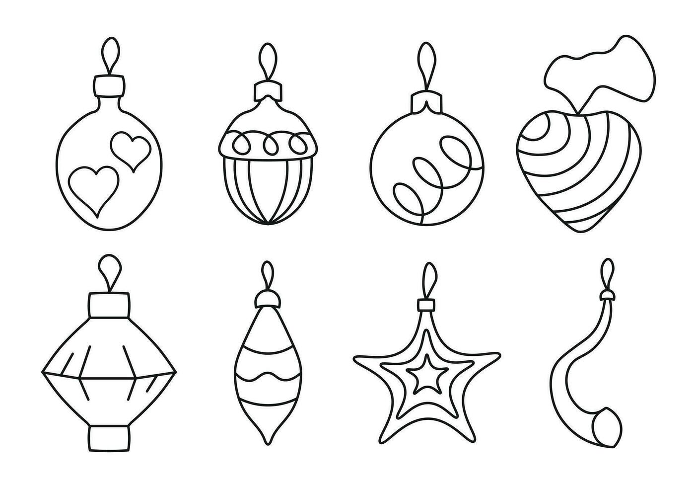 skiss översikt av jul träd dekorationer vektor