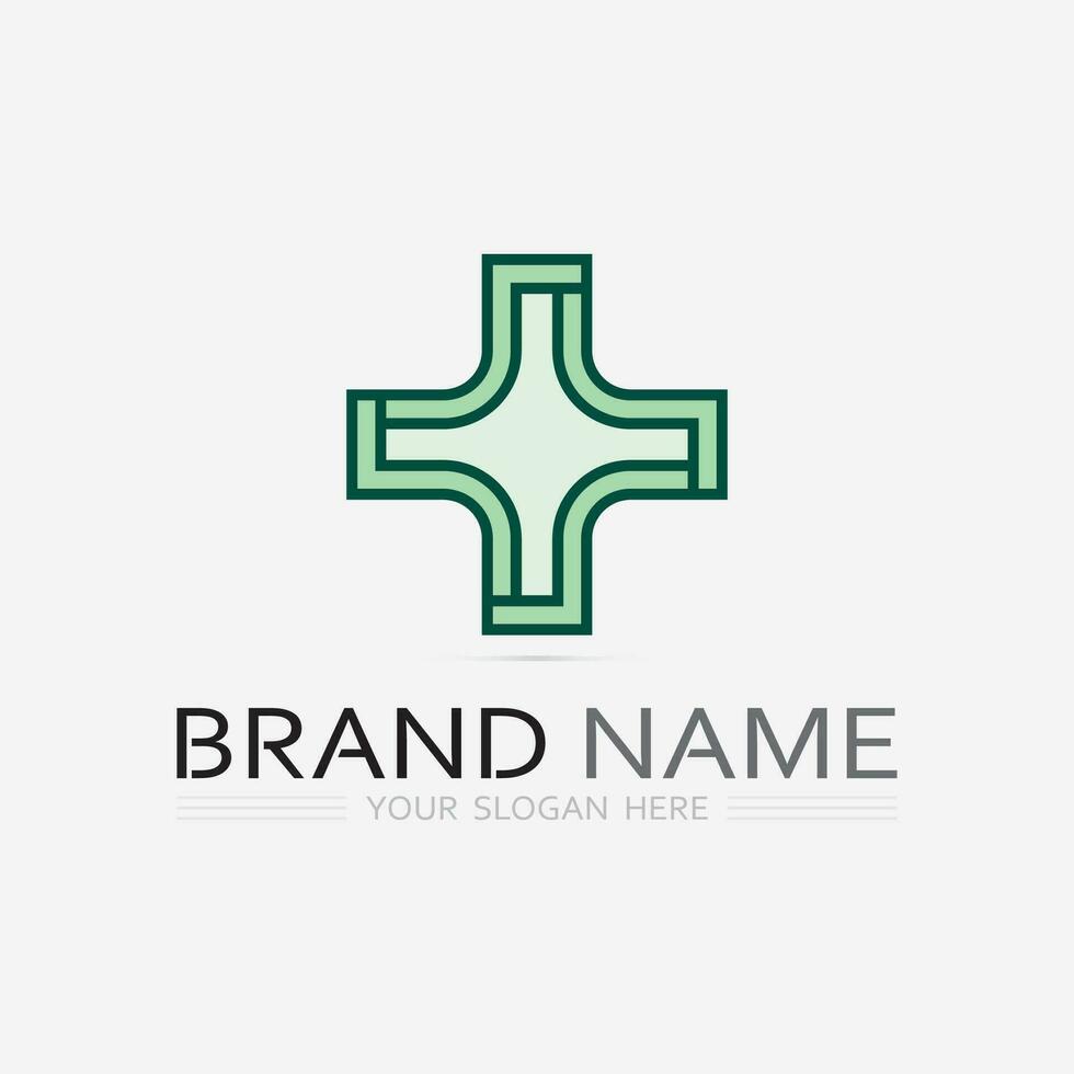 Krankenhaus und Gesundheit Pflege Logo Design Vektor Kreuz Logo Design Grafik