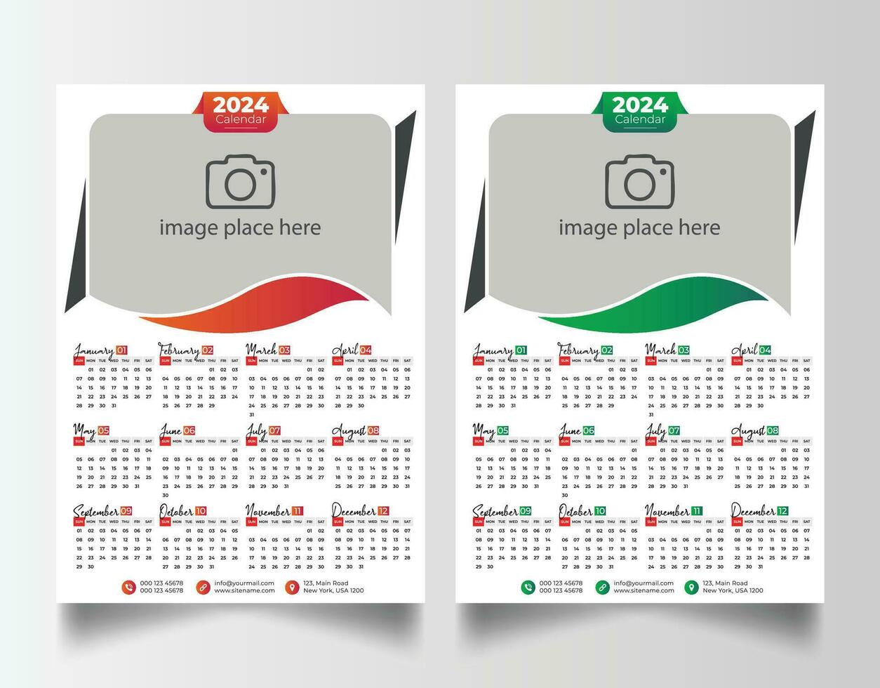 ny år 2024 ett sida vägg kalender mall vektor